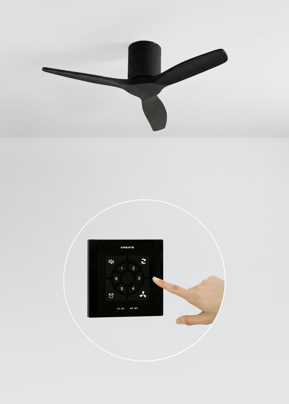 CREATE - Windcalm S - Ø112 cm - ventilateur plafond ABS noir, 6 vitesses, silencieux, télécommande