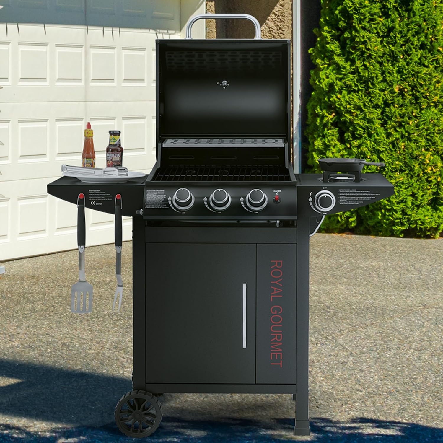 karaca-alisveris - barbecue gaz 3+1 brûleurs inox - 11,5 kW - chariot, 2 roues, thermomètre