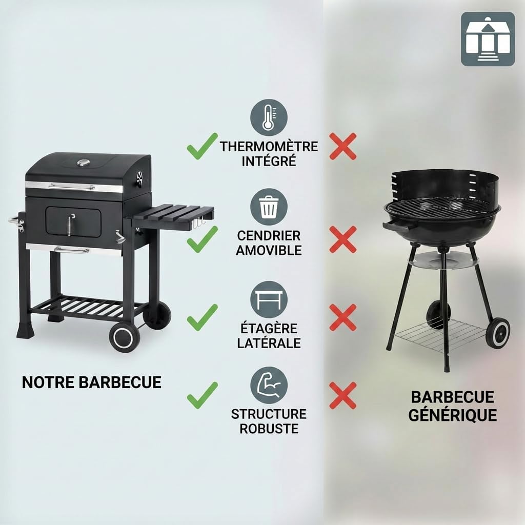 karaca-alisveris - Memphis - acier, grille, tablette pliable, roulettes, thermomètre, bac à cendres