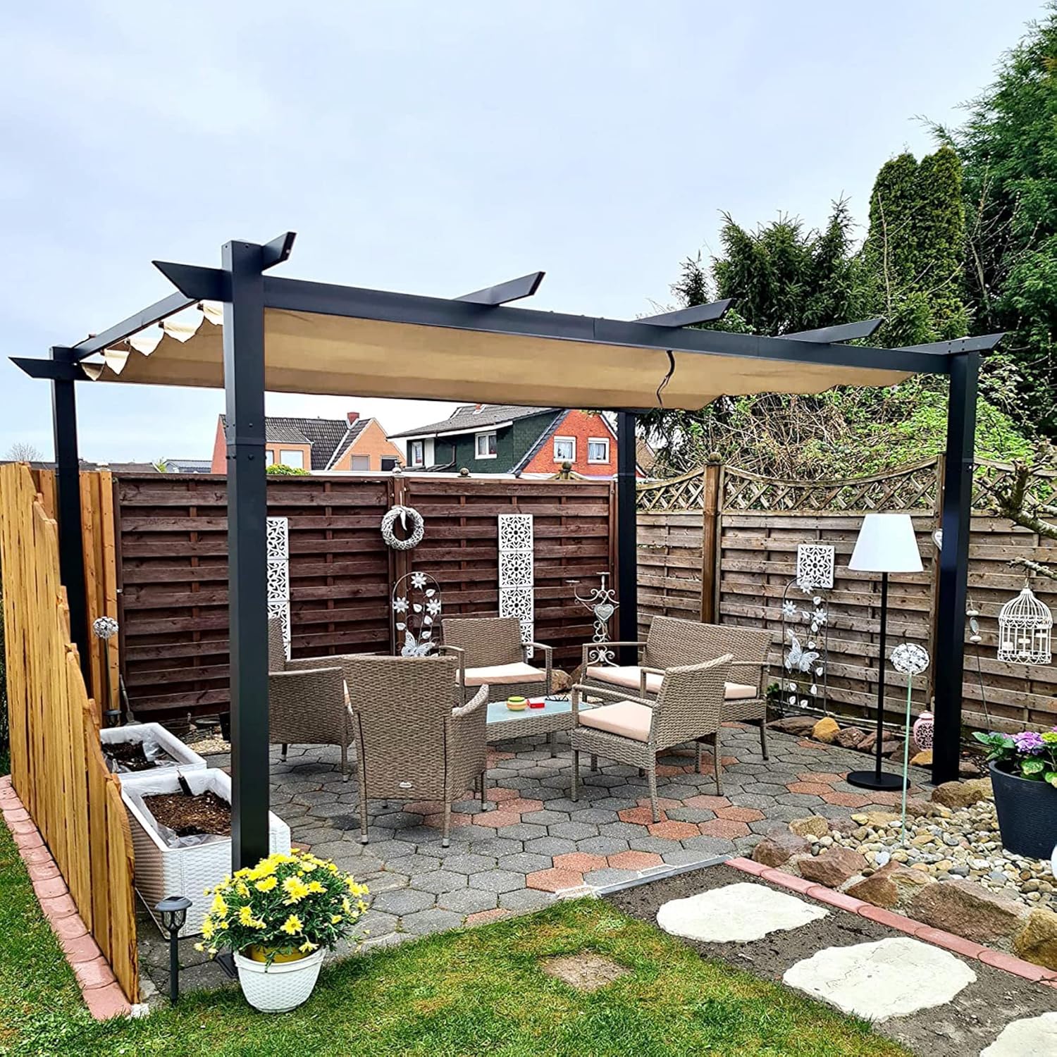 karaca-alisveris - Pergola Kaki - 4x3m aluminium, toit rétractable, imperméable