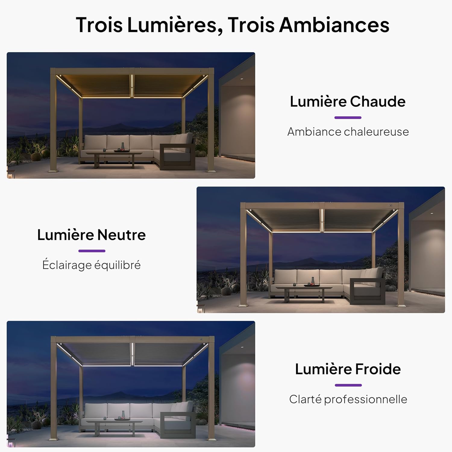 karaca-alisveris - pergola bioclimatique LED - 3x3,65m - alu, lames orientables, étanche