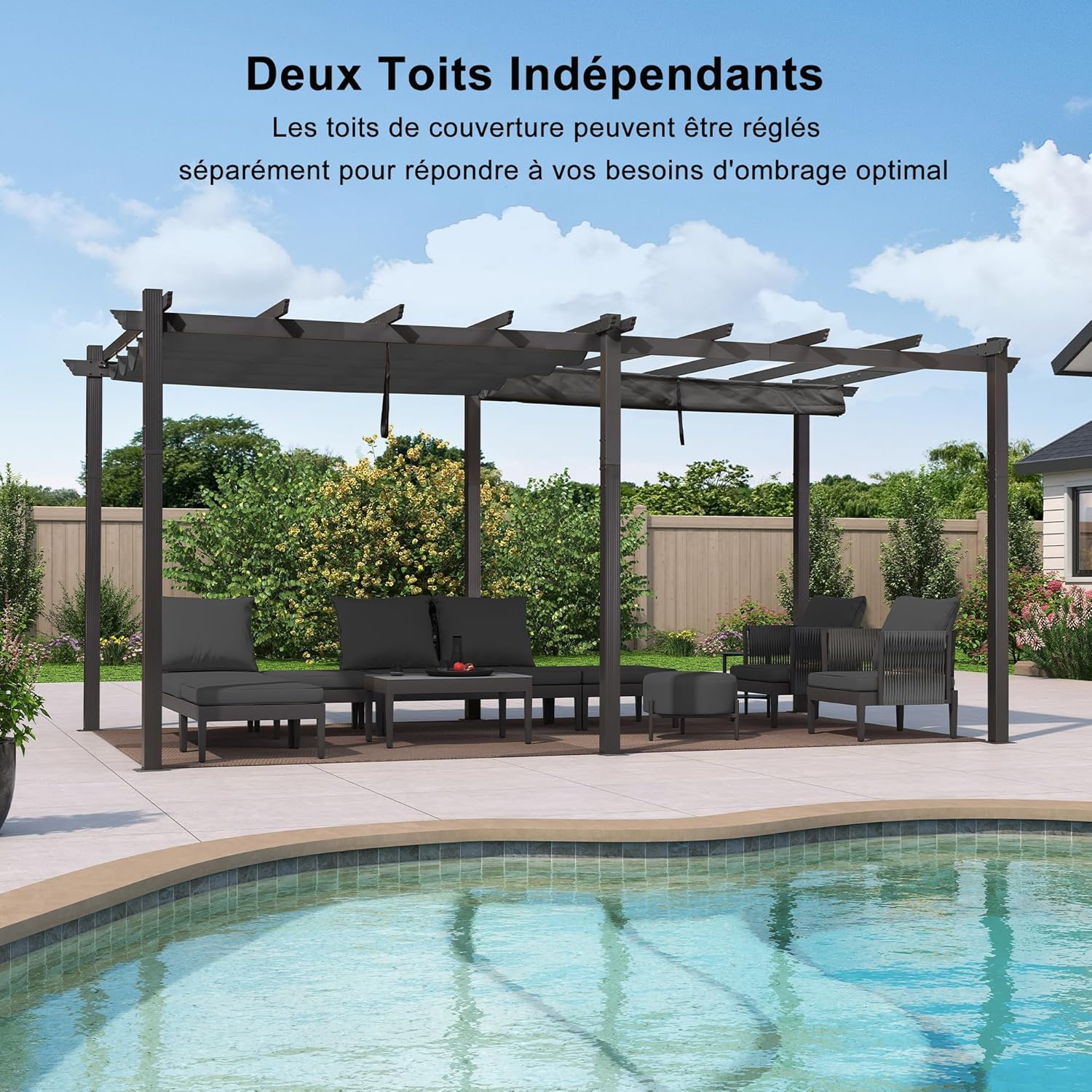 karaca-alisveris - Pergola Aluminium 5.5 x 3.5 m - Éclairage LED intégré, toit rétractable, tissu teinté, structure résistant