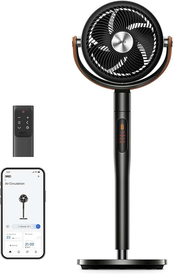 karaca-alisveris - Smart Ventilateur sur Pied - Silencieux 25dB, 8 vitesses, Alexa, portée 30m
