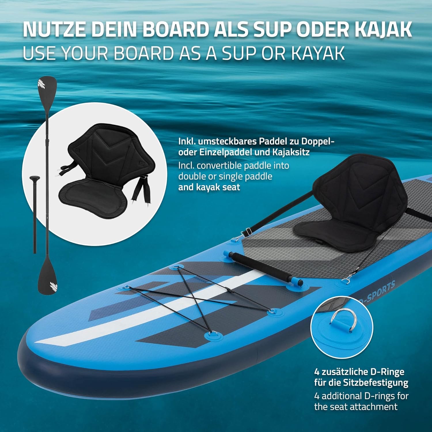 karaca-alisveris Stand Up Surf Paddle Board Gonflable 305/308/320/380 cm | PVC | jusqu'à 120/150 kg | Épaisseur 10/15 cm | Planche de Surf Pagaie Sac de Transport Pompe à Air | Diverses Couleurs Modèles