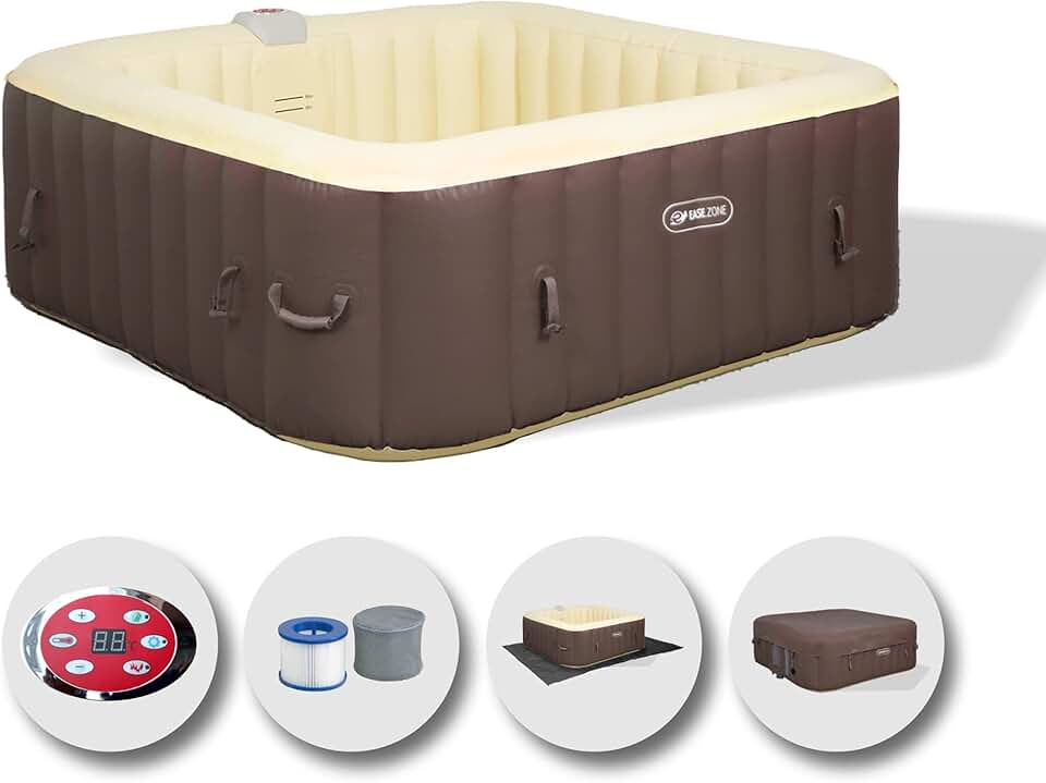 karaca-alisveris Spa hydromassage Gonflable Chauffant 4-6 Personnes 185 x 65 cm Pompe Super silencieuse intégrée, Marron