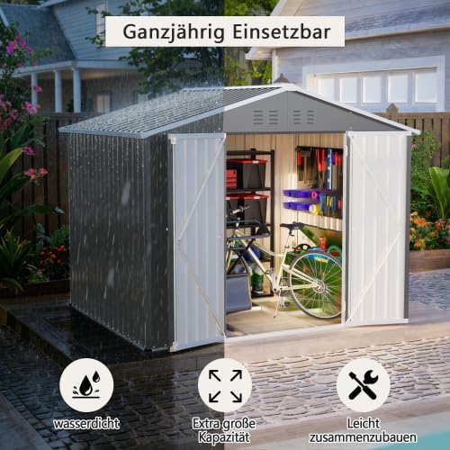 Abri de jardin métal - 8x6m, porte rabattable, résistant intempéries