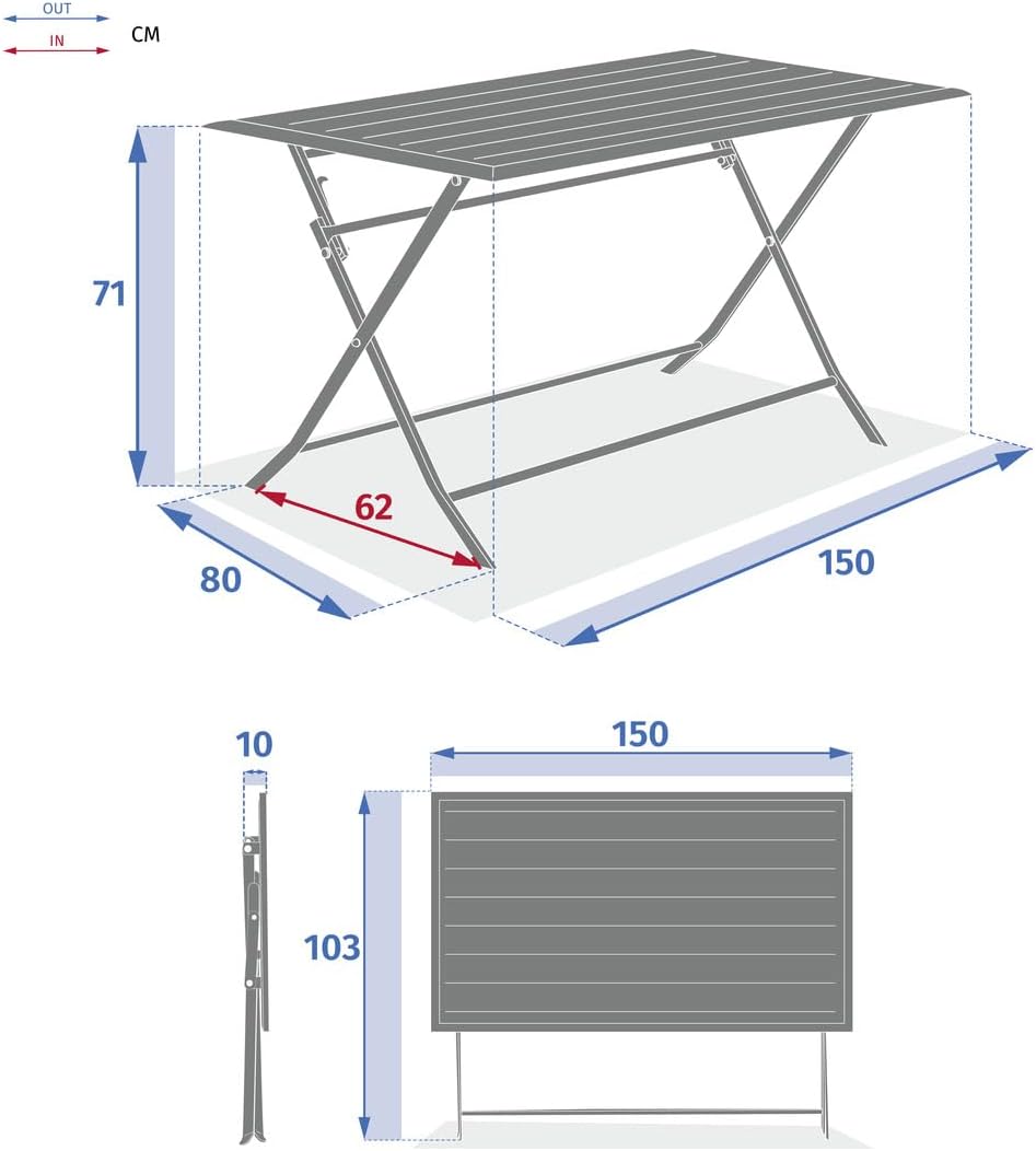 karaca-alisveris - Azua série - rectangulaire pliante 6 places - aluminium epoxy antirouille