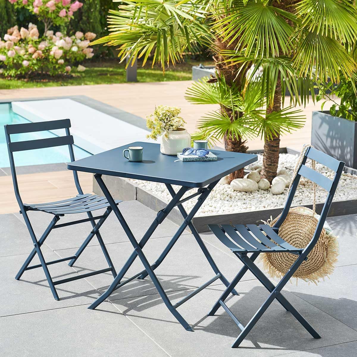 karaca-alisveris - Greensboro - table pliante 2 places acier époxy 70x70