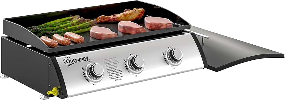 karaca-alisveris - Plancha gaz 3 brûleurs, 61x35,5cm, couvercle, portable, 7,5kW