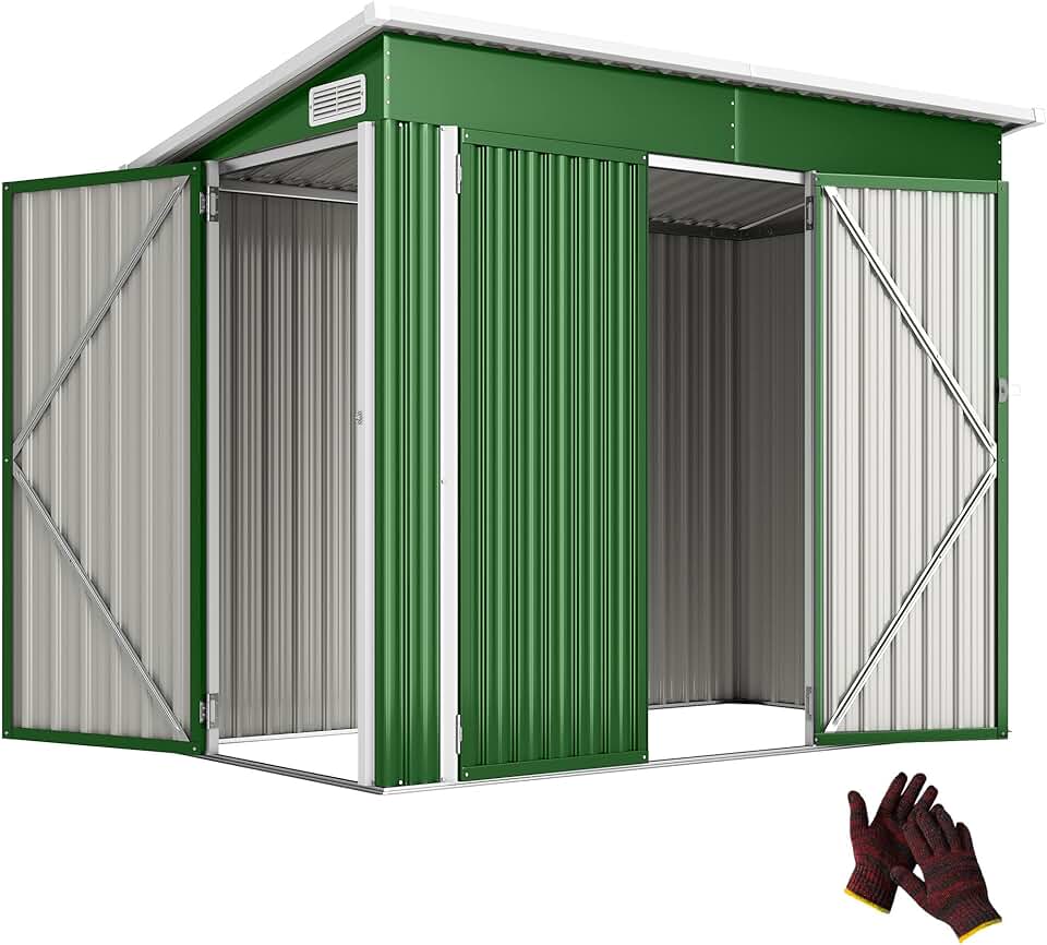 karaca-alisveris - Abri de jardin métal - 234x132x185 cm - Triple porte, toit incliné, serrure, ventilation