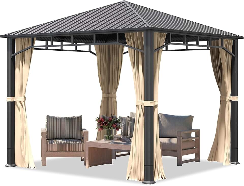 karaca-alisveris - tonnelle de jardin série acier - 3x3m - toit acier, 4 parois champagne, montants 90x90mm