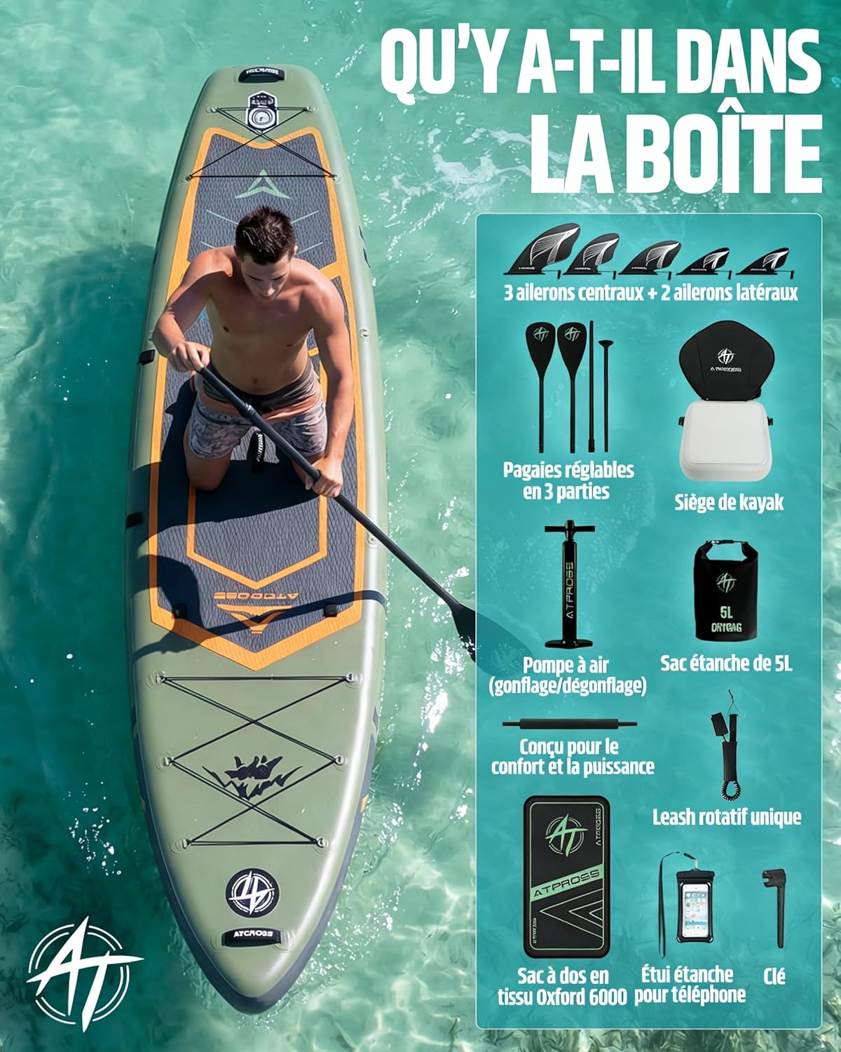 Planche de paddle gonflable adulte - 366x92cm - 240kg, siège kayak