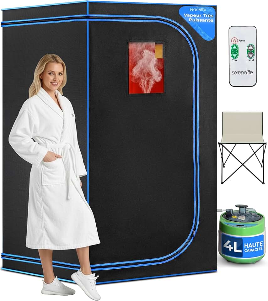 karaca-alisveris Sauna Portable, Sauna Infrarouge avec Vapeur, Spa Maison, Tente Spa avec Télécommande, Chaise Pliable et minuteur