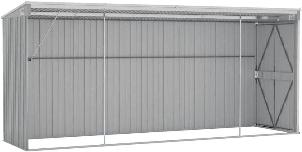 karaca-alisveris Abri de Jardin Mural Gris 118x382x178 cm Acier galvanisé,Structures extérieures, Cabanes & abris de Jardin,316230