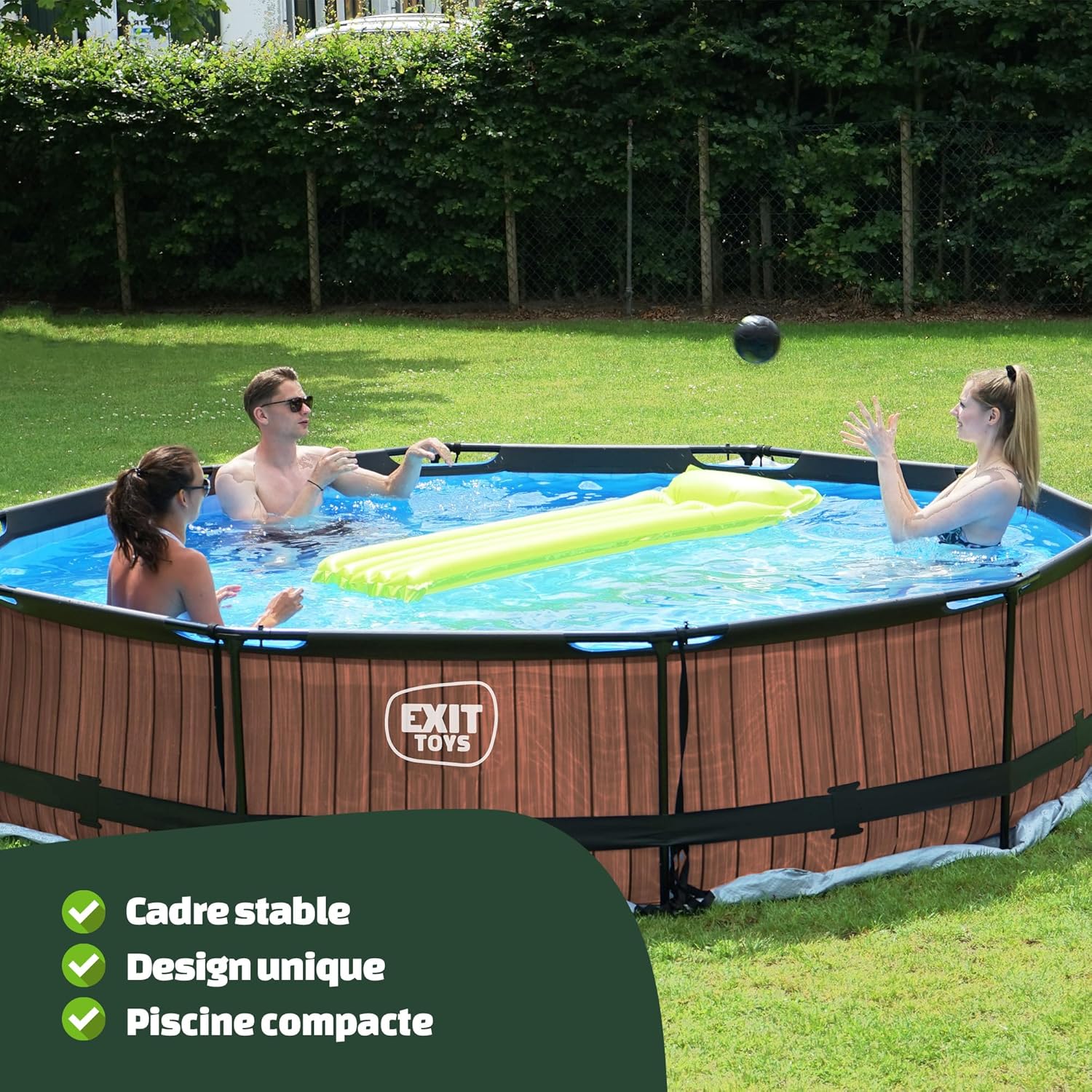 karaca-alisveris Piscine Tubulaire Wood - ø360x76cm - Piscine Hors Sol Ronde Grande avec Pompe Filtrante à Cartouche - Entrée Basse - Idéal pour Les Jeunes Enfants - Cadre Stable - Design Unique - Marron