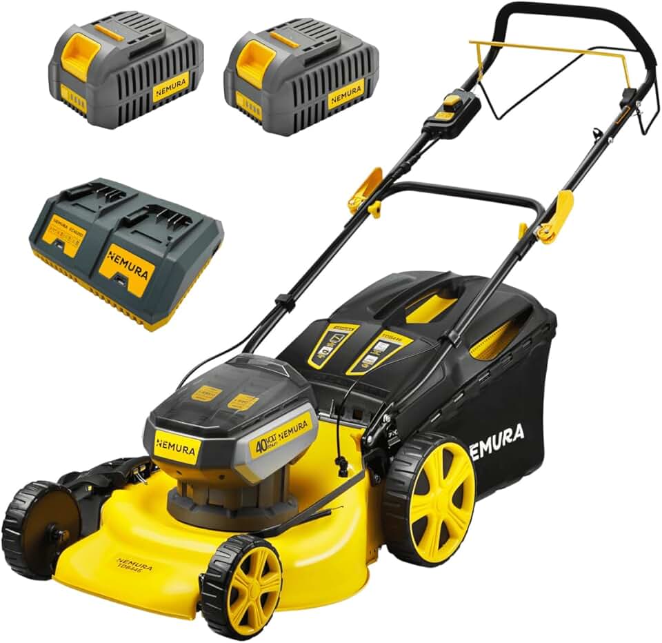 karaca-alisveris Tondeuse Autotractée à Batterie 80 V (2x40V) - Coupe 46 cm - Jusqu'à 500 m2 - Fonction Mulching - Livrée avec 2 Batteries 4Ah et 2 chargeurs - Marque Française