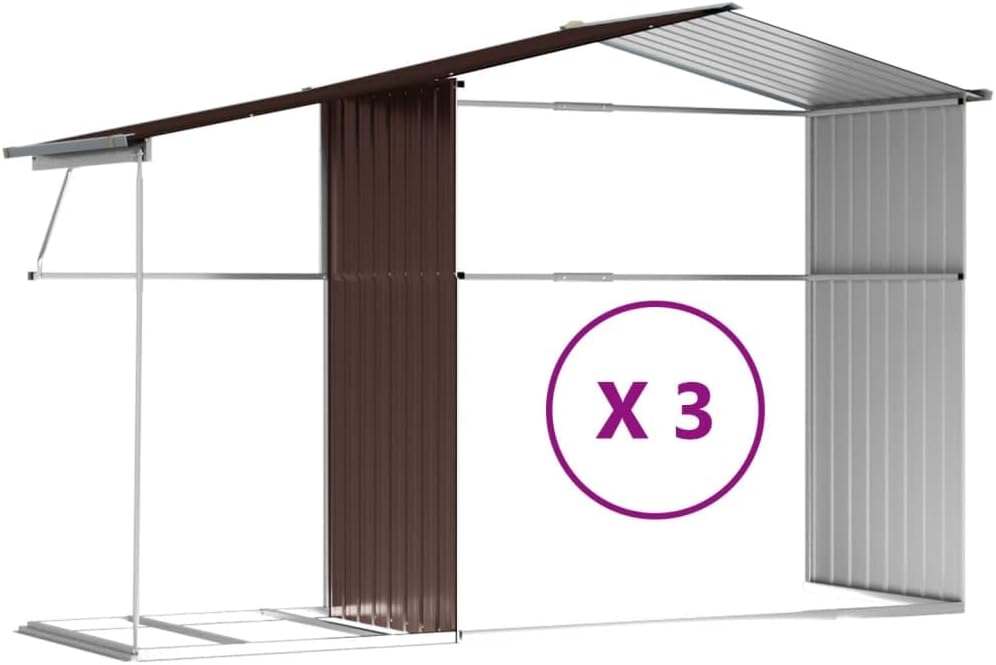 Abri de jardin en acier - 277x365,5x179cm - support bois, 4 aérations