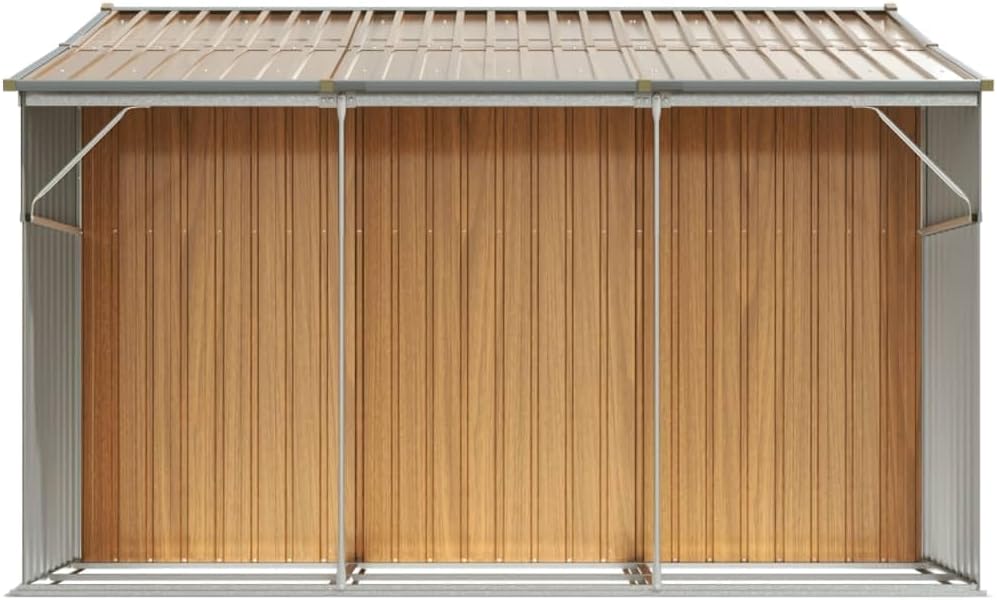 Abri de jardin en acier galvanisé avec support pour bois de chauffage et 4 ouvertures d'aération pour le stockage et la ventilation Marron clair 277 x 279 x 179 cm