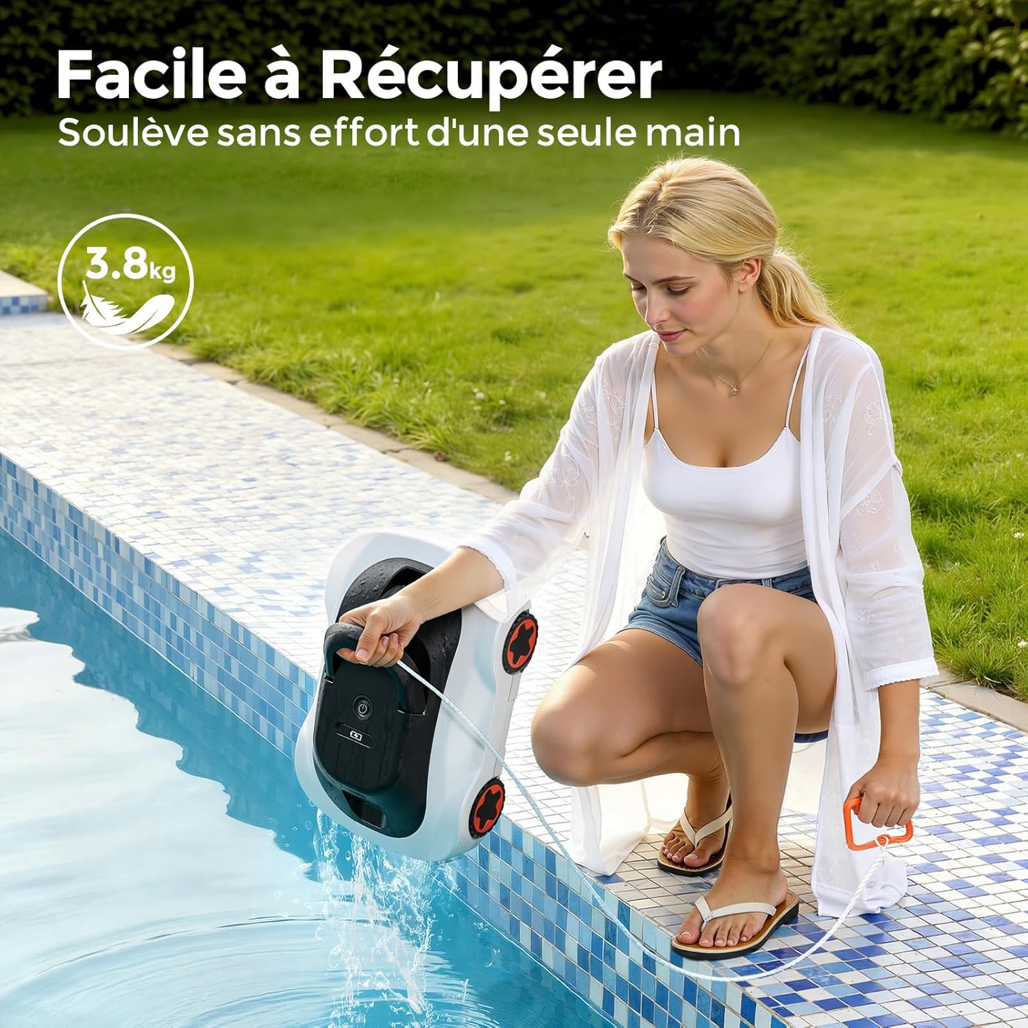Robot piscine sans fil - 180 min, aspiration puissante, 200m², filtration ultra-fine