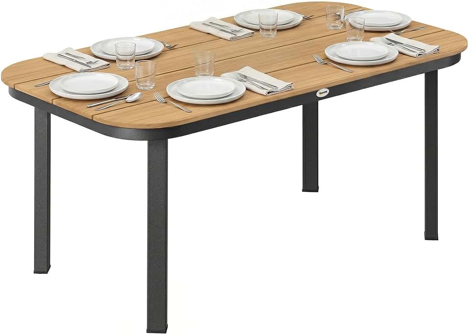 karaca-alisveris - Table de jardin WPC lattes 155x88x72cm - 4-6 pers. métal