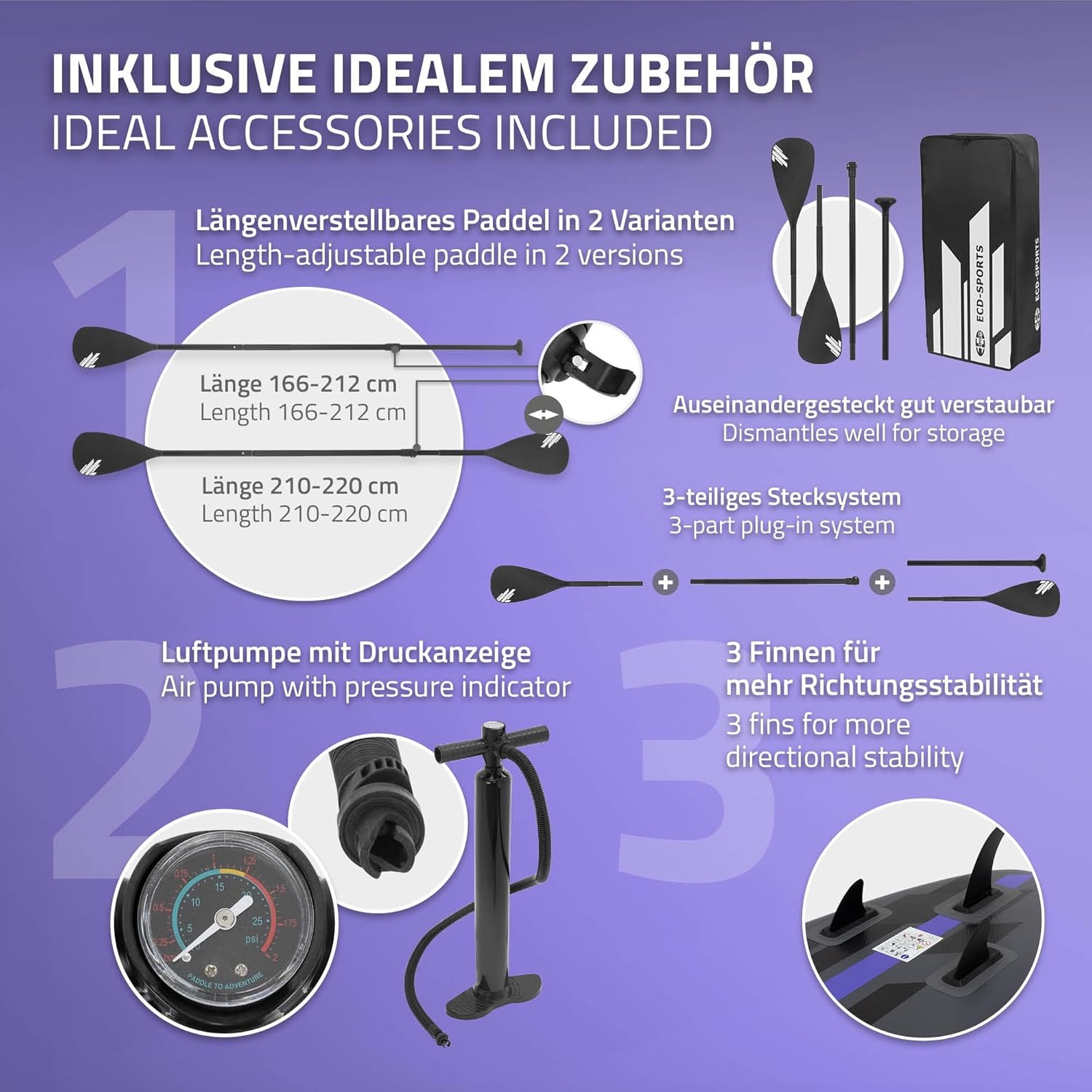 karaca-alisveris - Stand Up Paddle Gonflable - 305/308/320/380 cm - PVC, 120/150 kg, 10/15 cm