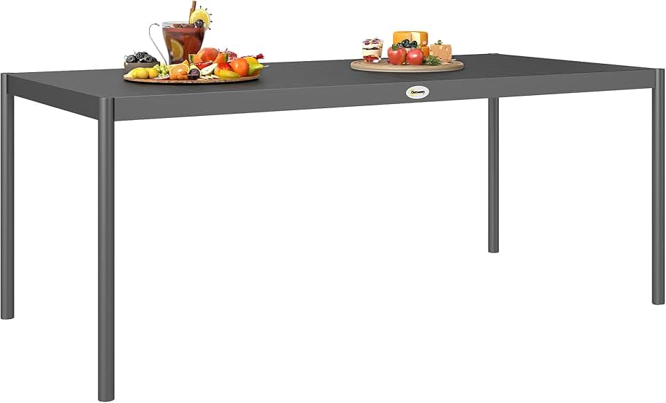 karaca-alisveris - Table de jardin 8 personnes - acier, plateau lattes, anti-rouille, gris foncé