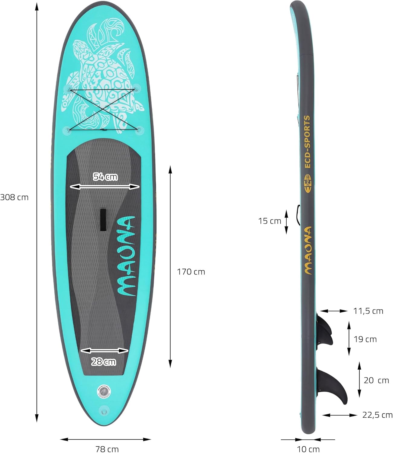 karaca-alisveris - Stand Up Paddle Gonflable - 305/308/320/380 cm - PVC 120/150 kg 10/15 cm