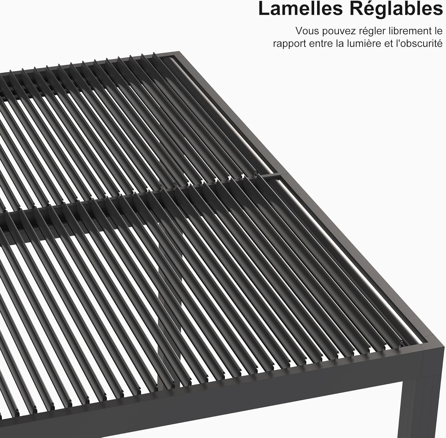 karaca-alisveris - Pergola bioclimatique série aluminium - 4,8x3,68m - lames orientables, persiennes fixes, gris