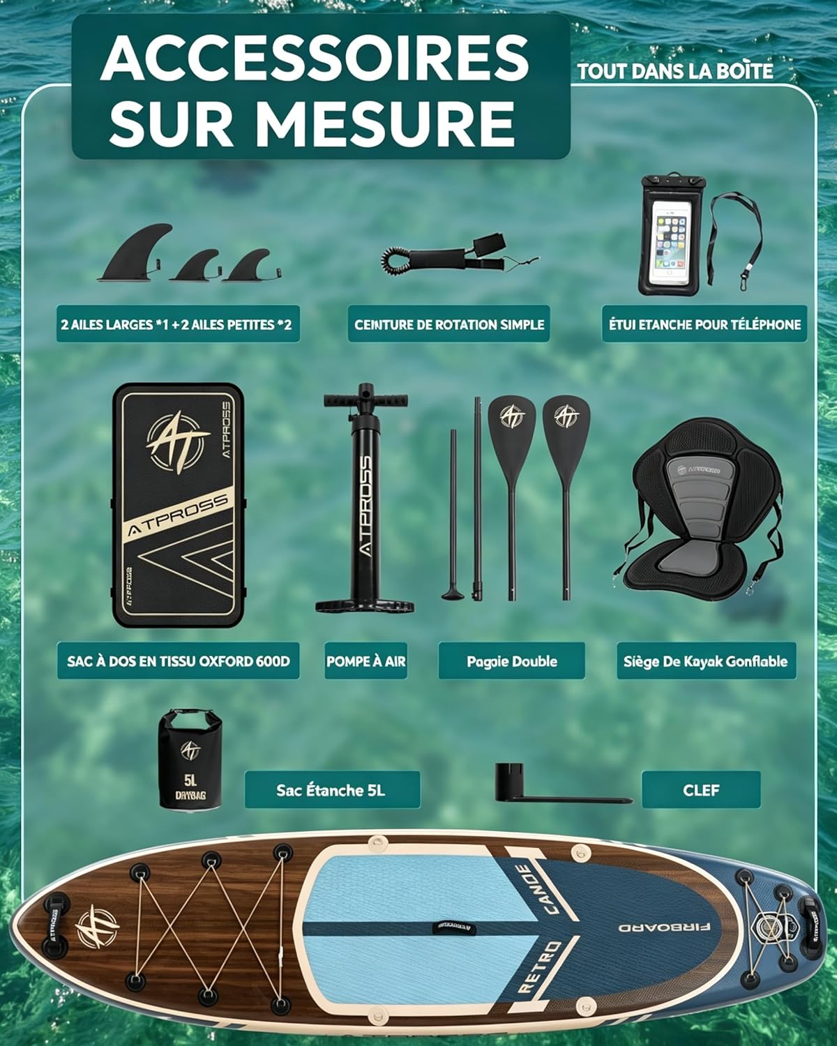 Stand Up Paddle gonflable adulte 320x84cm, 2 places, charge 200kg