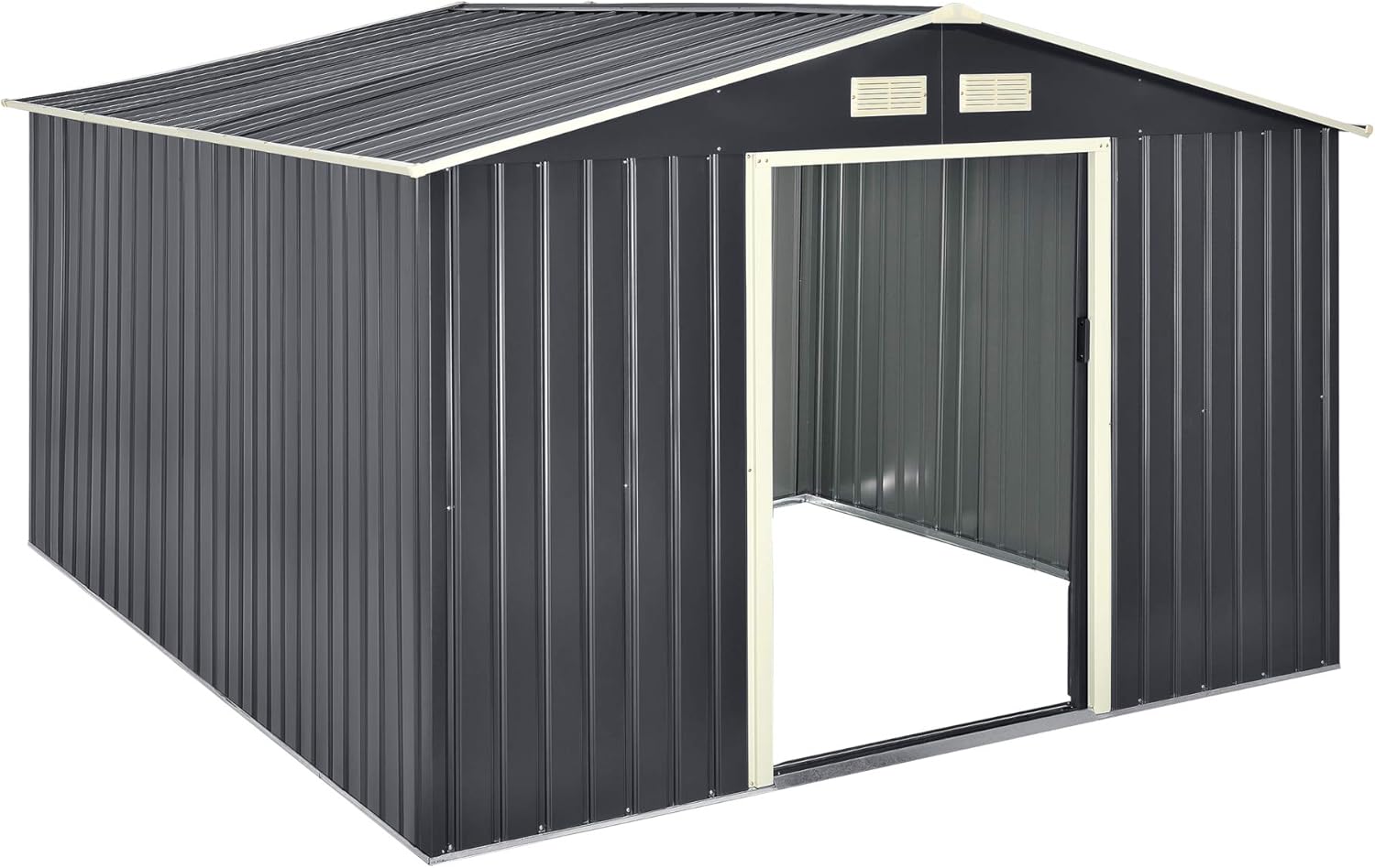 karaca-alisveris Abri de Jardin 15 m³ Robuste Cabane de Stockage Extérieur Cabane à Outils Toit à Pignon Tôles en Acier Galvanisées Gris Foncé