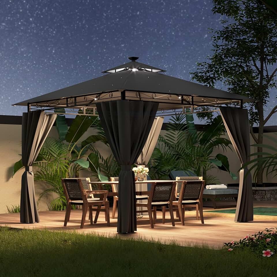 karaca-alisveris - Tonnelle Deluxe - 3x3m - LED, métal, 4-6 pers, gris
