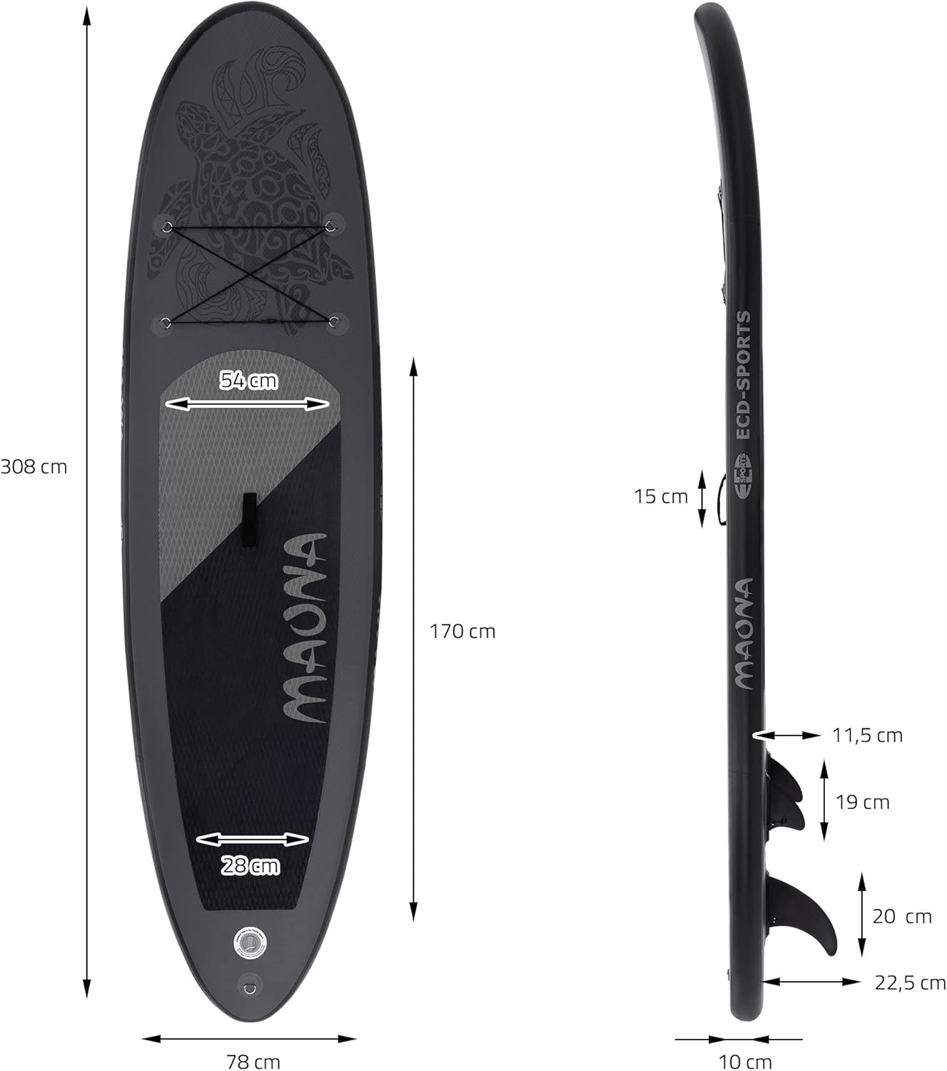 karaca-alisveris - SUP gonflable série Stand Up - 305/308/320/380 cm - PVC, 120/150 kg, 10/15 cm d’épaisseur