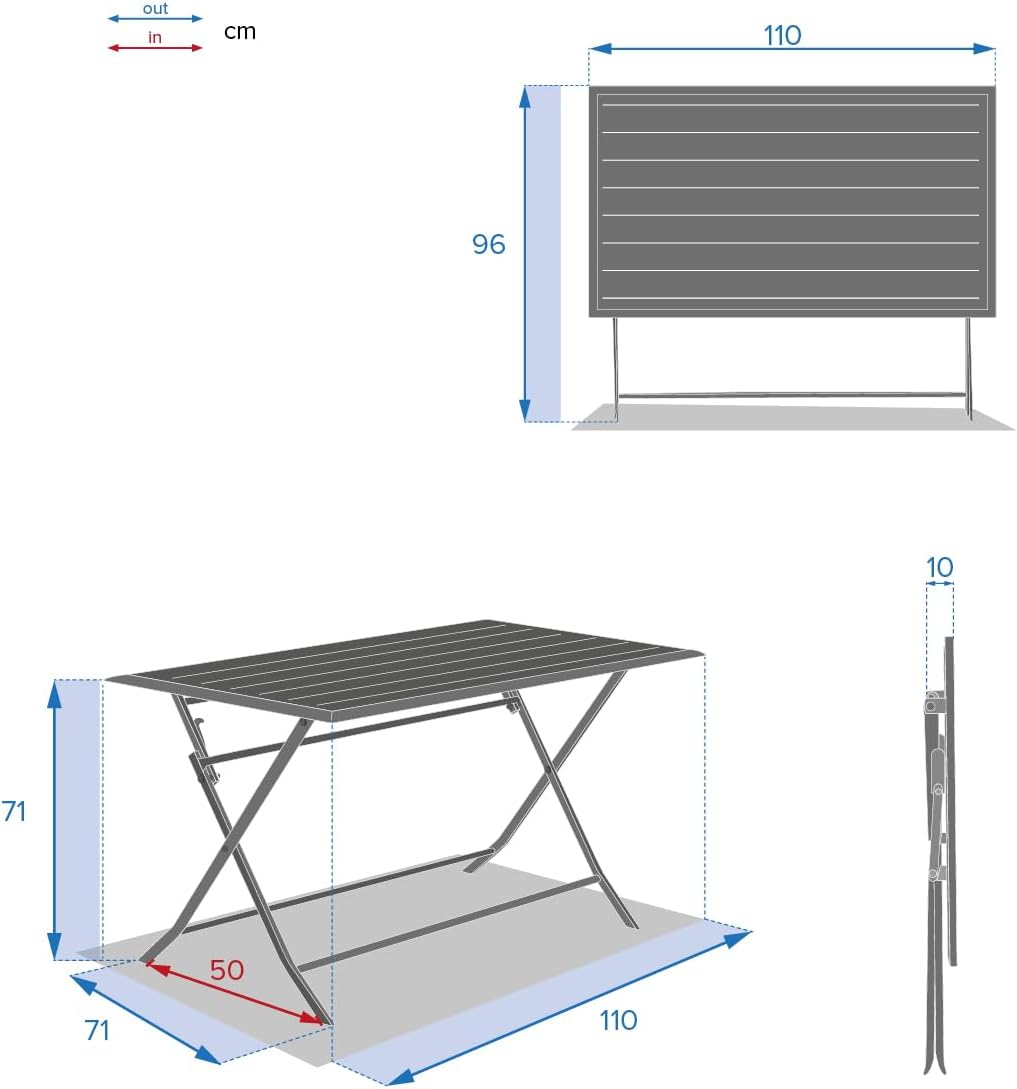 karaca-alisveris - Azua - table pliante 4 places, alu époxy gris graphite