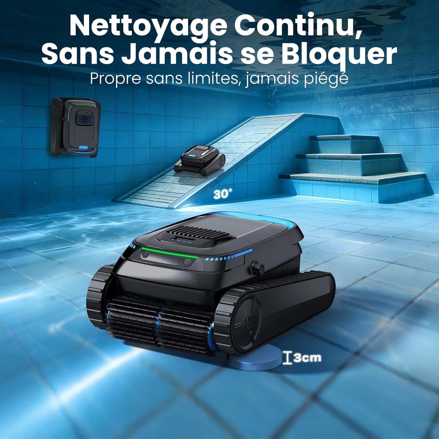 Robot piscine - version 2026 - 170㎡ - sans fil, batterie, 18927 L/H