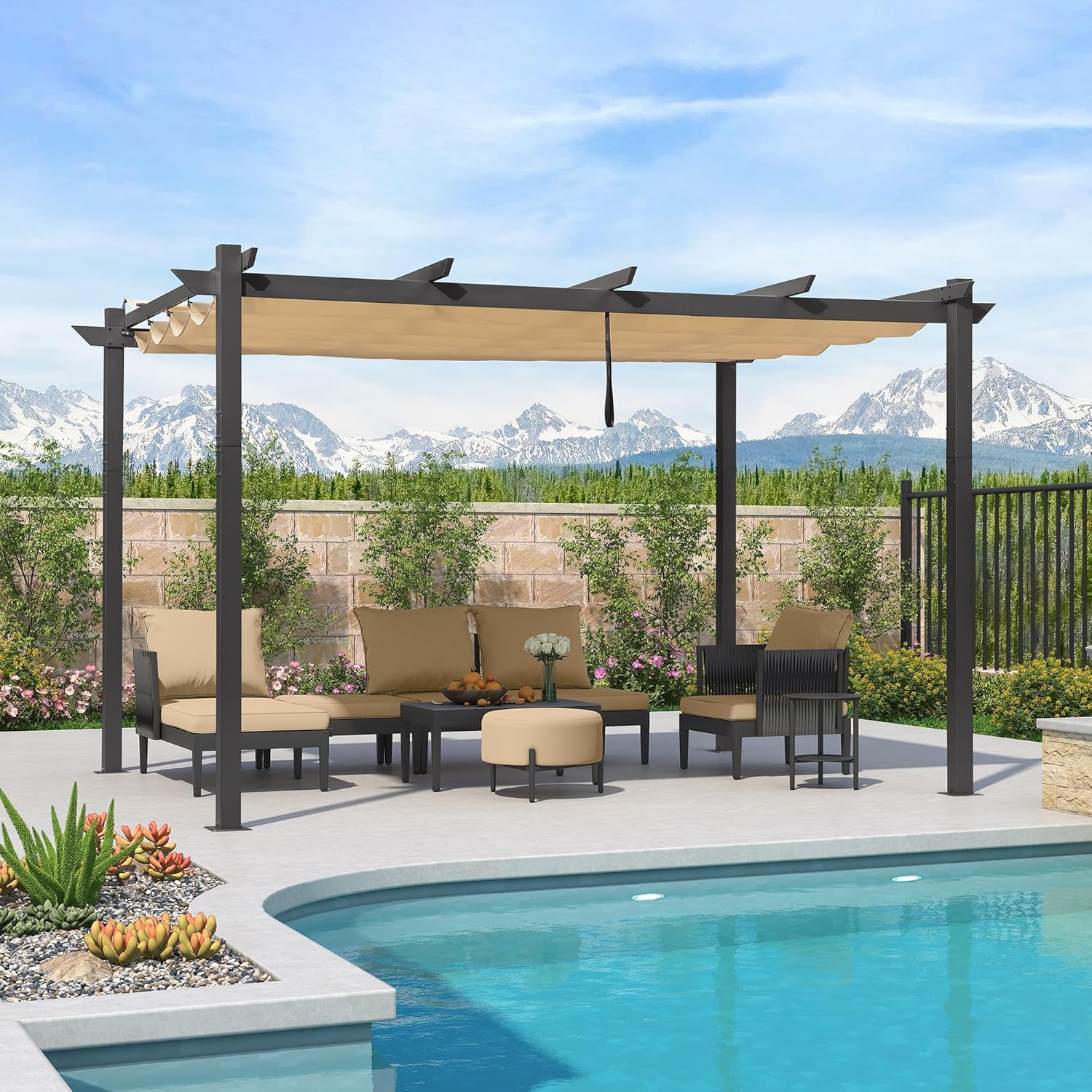 karaca-alisveris - Pergola Kaki - 4x3m aluminium, toit rétractable, imperméable