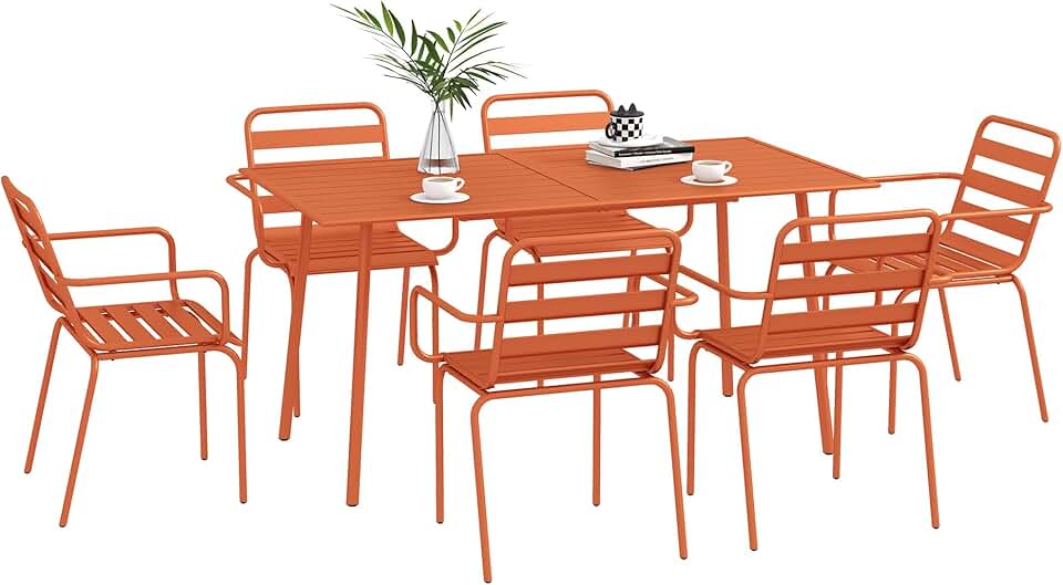 karaca-alisveris - salon de jardin 7 pièces - table + 6 chaises acier rouge