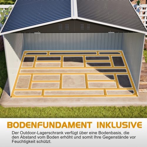 Abri de jardin en métal 300 x 252 x 191 cm Anthracite XXL avec toit à pignon, résistant aux intempéries et à la rouille, garage à vélo, armoire de jardin et stockage de poubelles