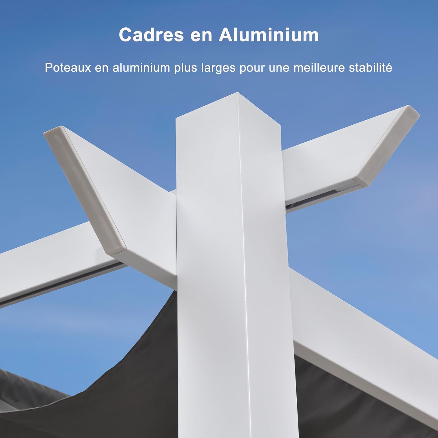 karaca-alisveris - pergola aluminium série - 4x3m - toit métal blanc, toile rétractable, étanche