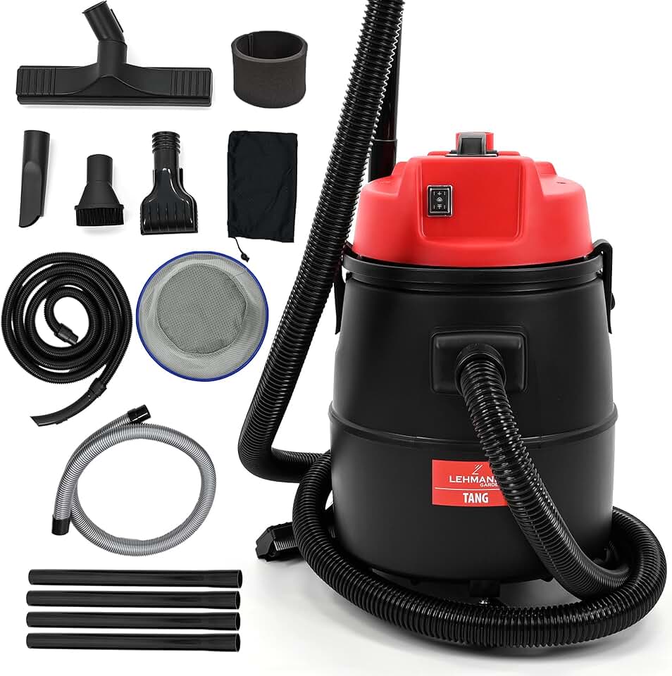 karaca-alisveris Aspirateur de Piscine 4-en-1, 1400 W, Réservoir 30 L, Aspiration à Sec & Humide et Fonction de Soufflerie, Nettoyage Efficace du Fond, Aspirateur de Bassin avec Accessoires, Noir/Rouge