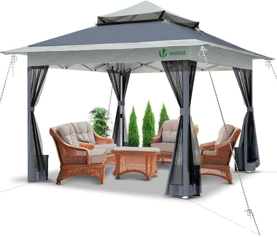 karaca-alisveris - tonnelle de jardin - 3.6x3.6m - moustiquaire, acier, toits doubles, anti-UV