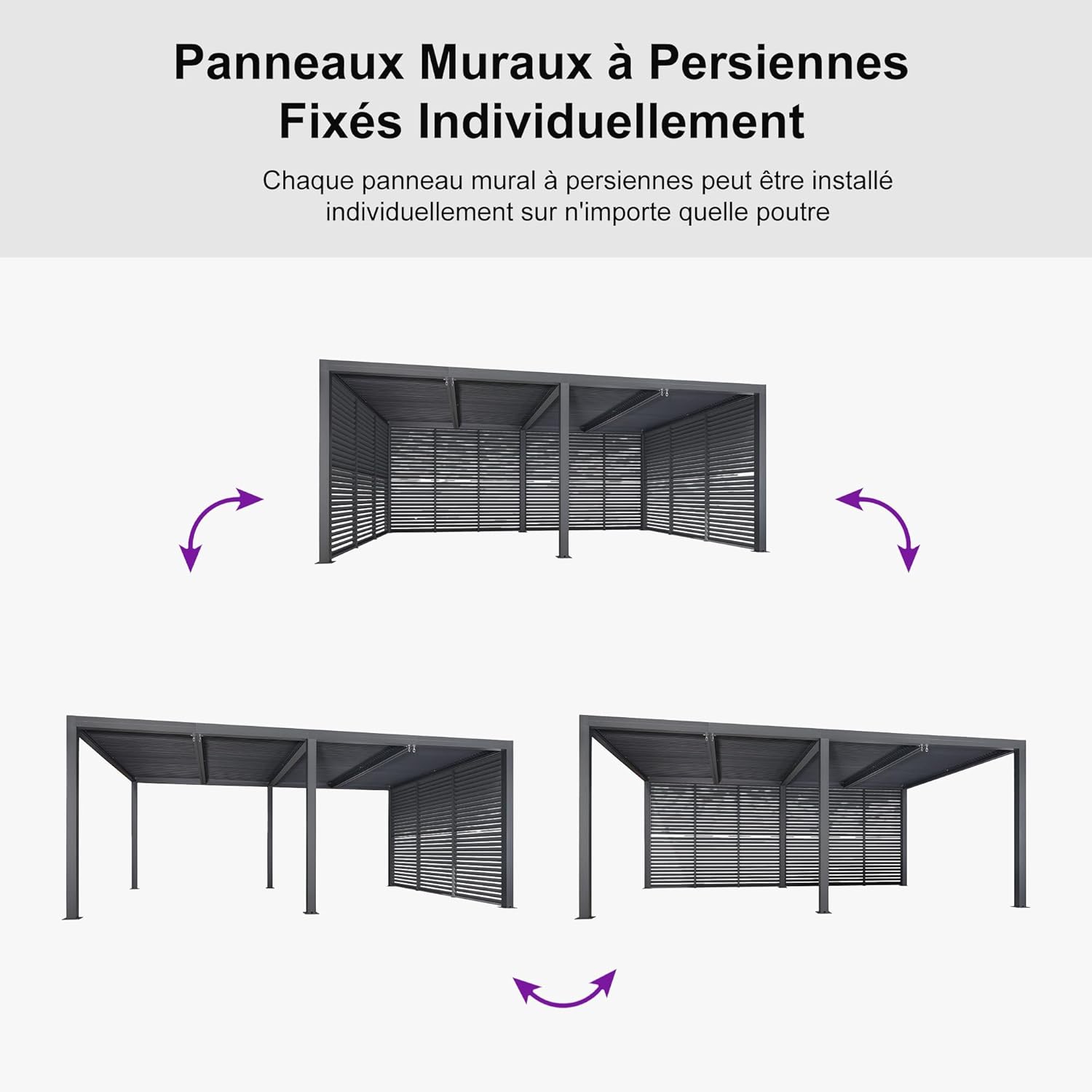 karaca-alisveris - Pergola bioclimatique 6x3,68m alu, lames orientables, persienne fixe
