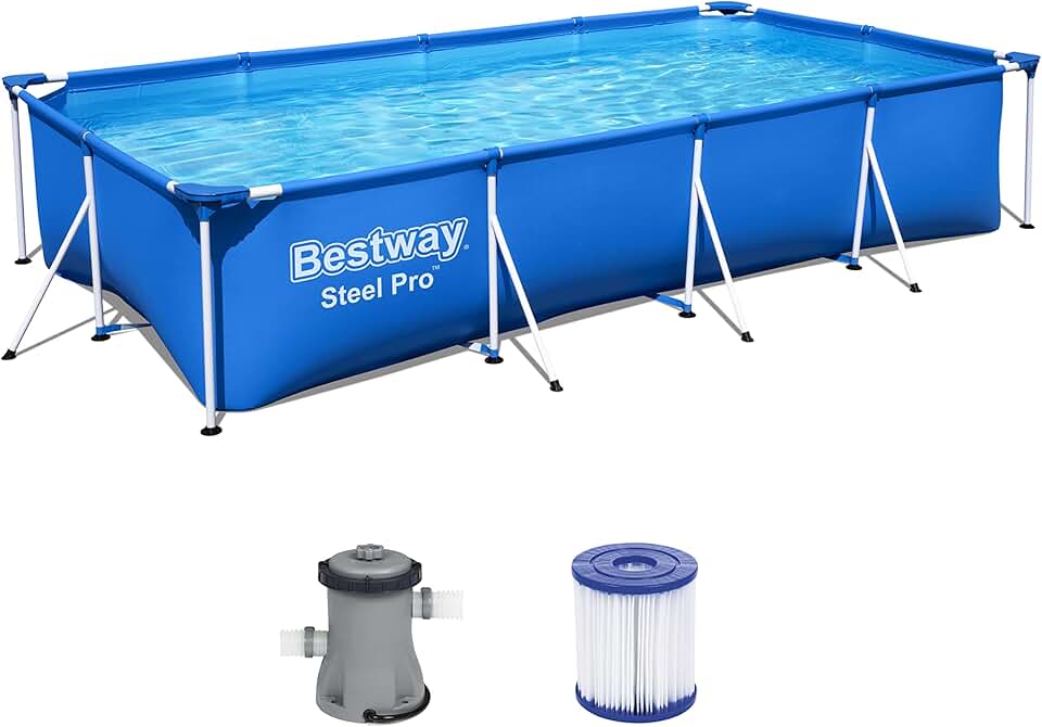 karaca-alisveris – Steel Pro – Piscine rectangulaire pour Enfant – avec Cadre en Acier et Pompe filtrante Piscine pour Enfant. 400 x 211 x 81 cm Bleu