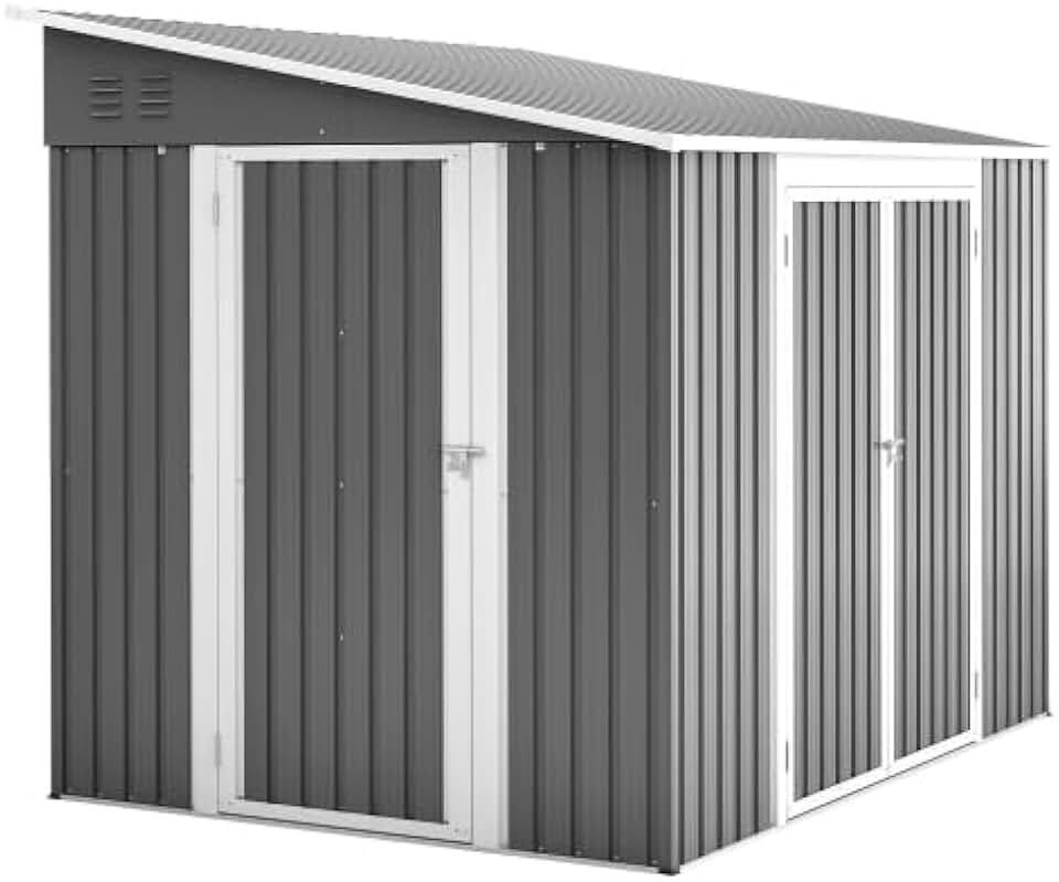 Abri de jardin métal - 1,8x2,4m - double porte, serrure, sol, étanche