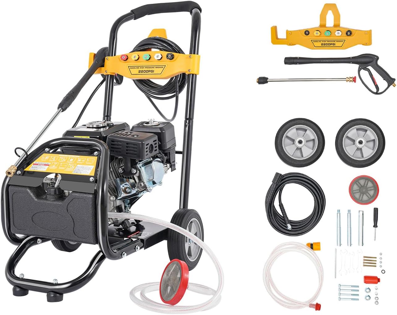 Nettoyeur Haute Pression - Thermique 200 Bar - 7,5 CV, tuyau 8m, 5 buses, portable, idéale pour terrasse & voiture. TPH2