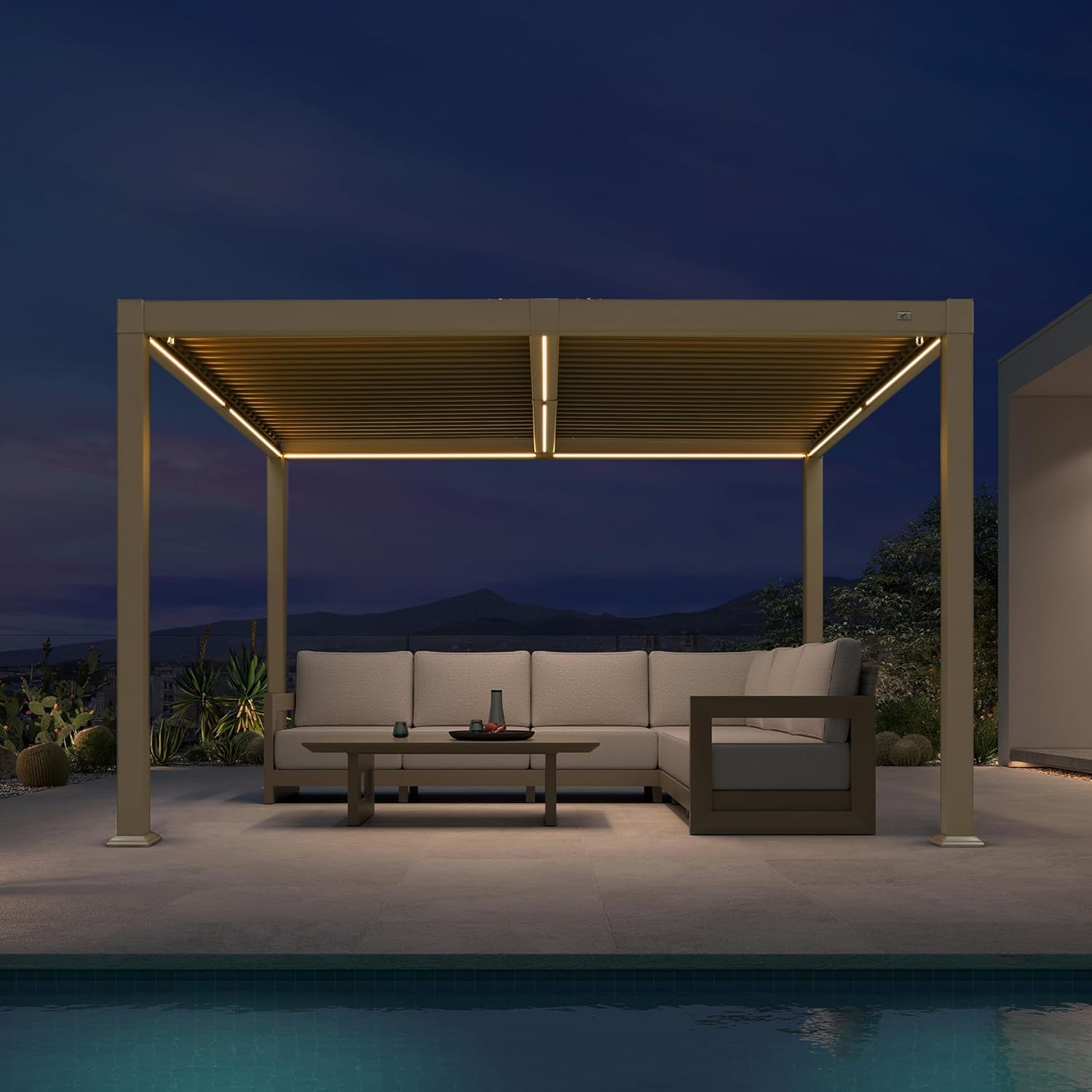 karaca-alisveris - pergola bioclimatique LED - 3x3,65m - alu, lames orientables, étanche