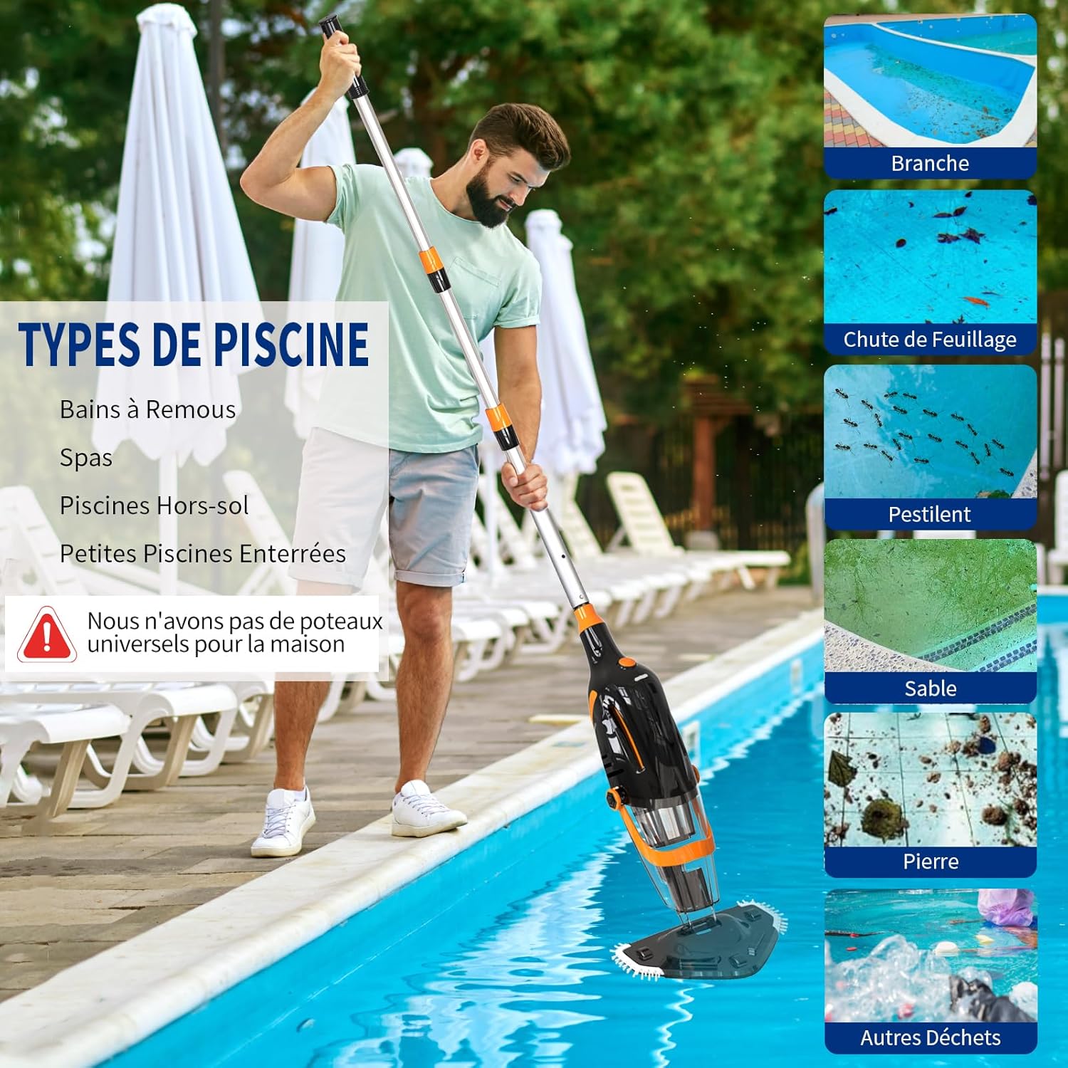 2026 Aspirateur de Piscine à Batterie Rechargeable, Aspirateur à Main sans Fil, 60 Minutes d'Autonomie Nettoyeur Électrique pour Piscine, Jacuzzi, Spa, Argenté