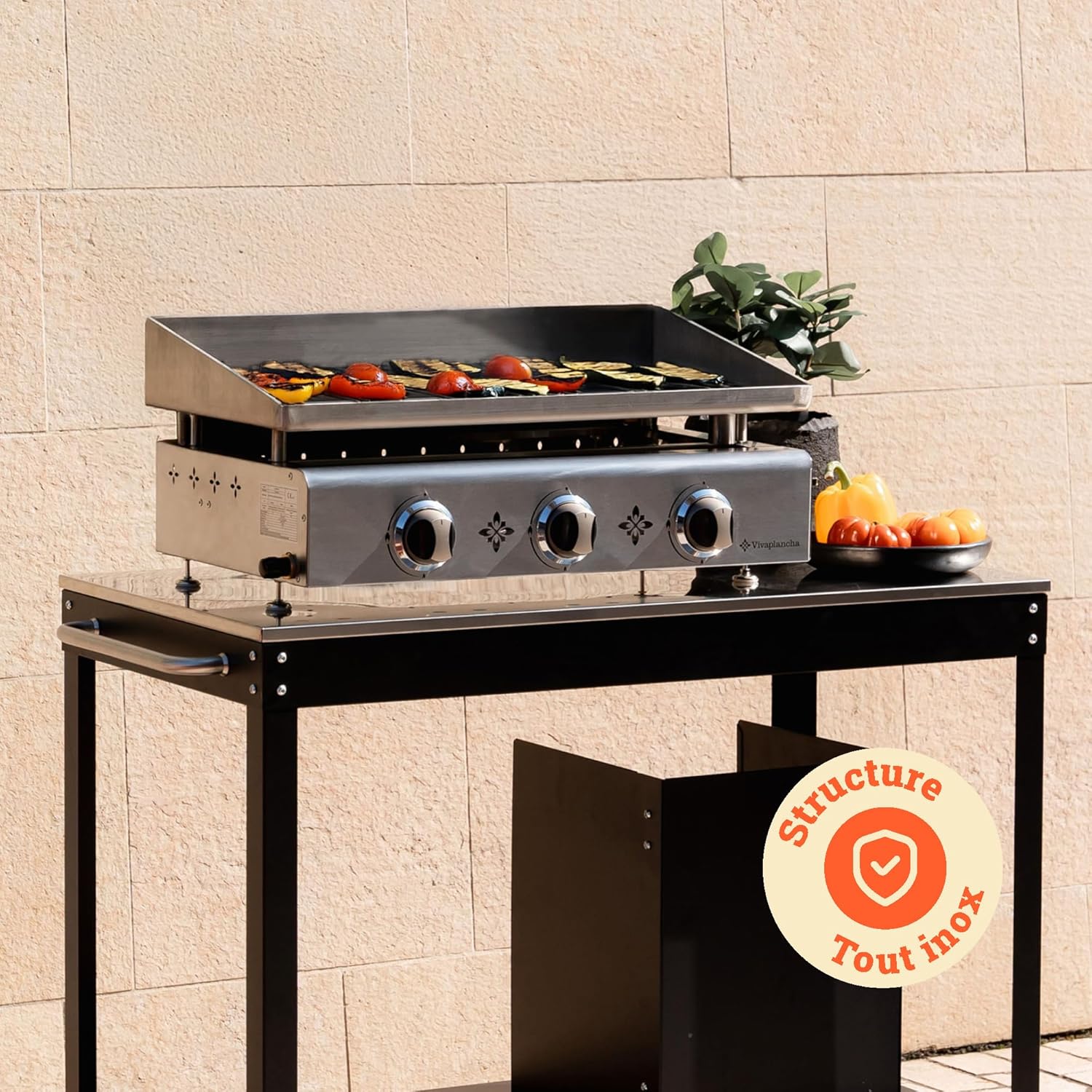 Plancha gaz inox - semi professionnelle - 68x35 cm - plaque inox 6mm, 7,5kW, 3 brûleurs
