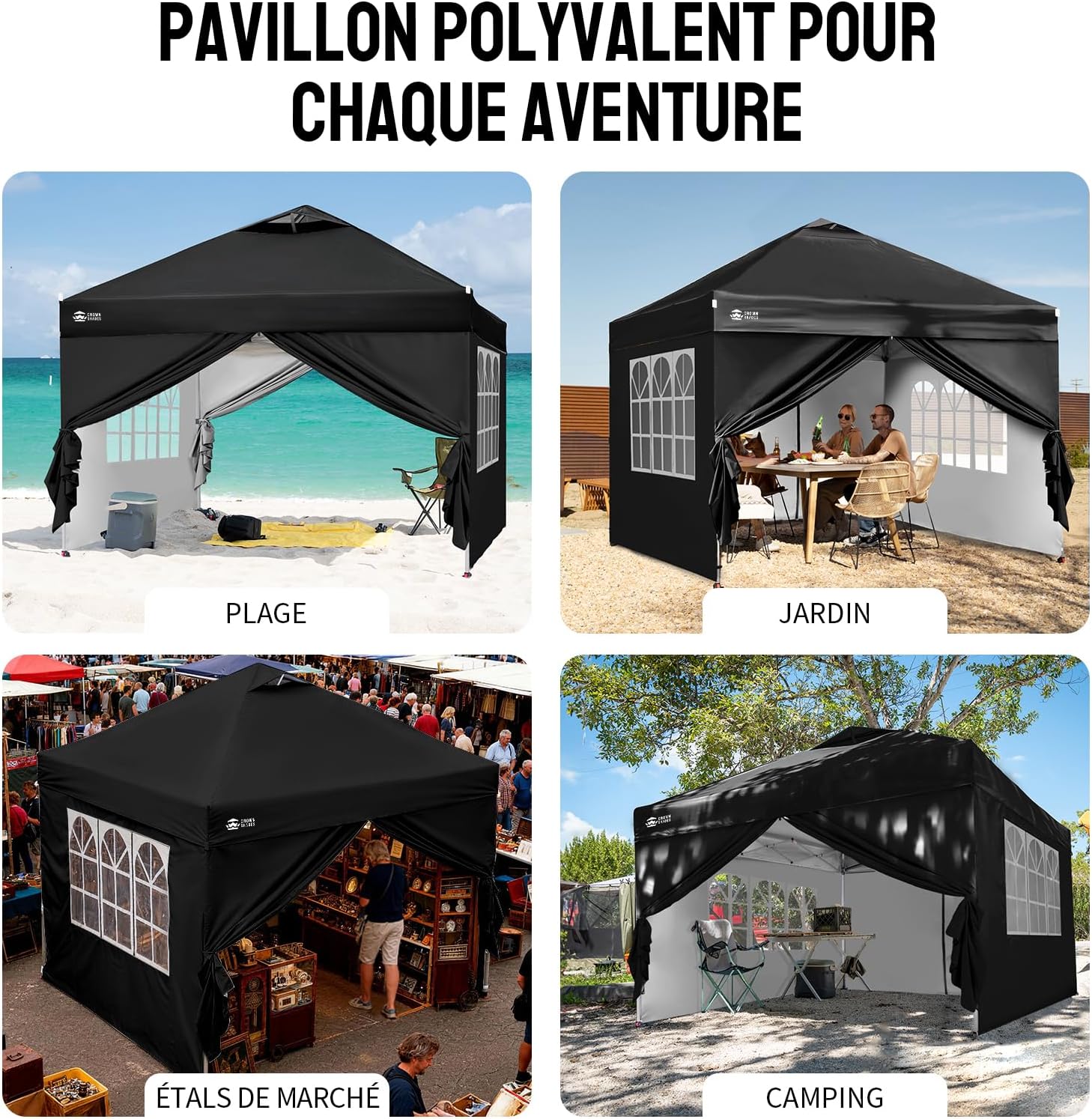 karaca-alisveris - Tonnelle pliante 3x3m imperméable, P/Pop-Up, 4 parois amovibles, Sac, UPF 50+ - CN0032