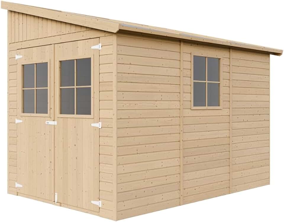 Abri de Jardin en Bois Naturel(avec paroi latérale) avec Les PLANCHERS IMPRÉGNÉ- Stockage extérieur avec fenêtres- H244x218x318 cm/6 m2 - Atelier Rangement Outils et vélos- karaca-alisveris M339A+M339G The Forest Stewardship Council