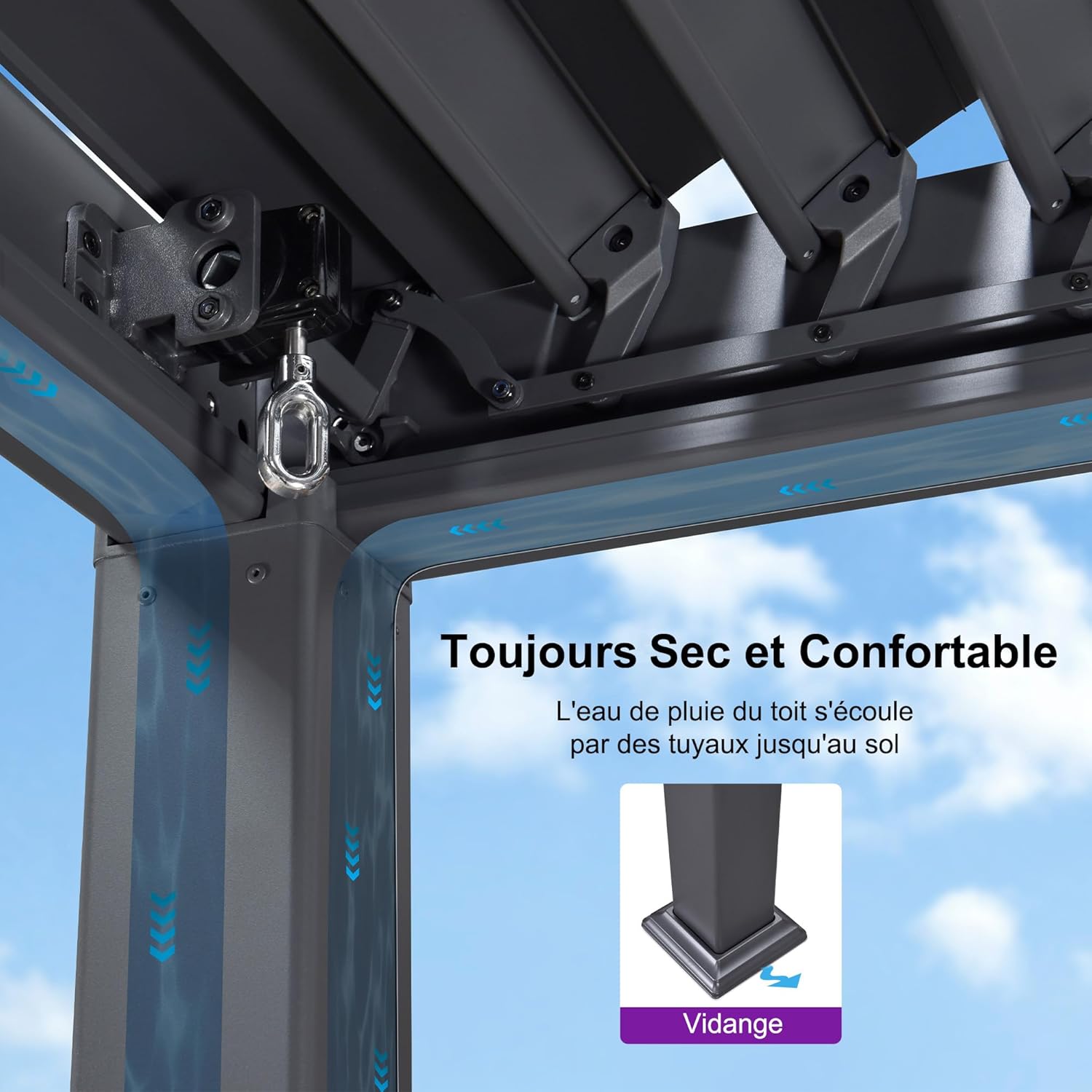 karaca-alisveris - pergola bioclimatique - 3x3,65m - aluminium, lames orientables, gris